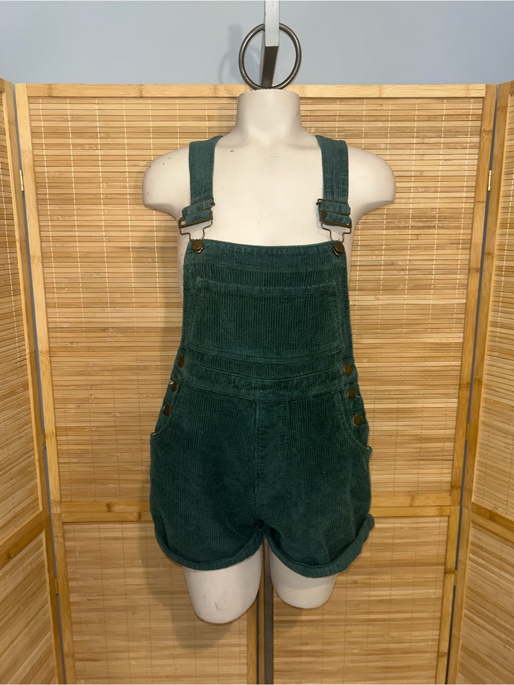 Green Corduroy Short Overalls - Women